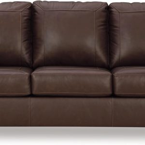 Classic Leather Match Sofa with Nailheads, Dark Brown