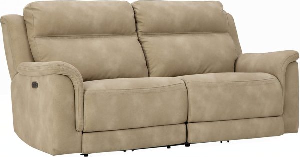 Faux Leather Zero Wall Power Reclining Sofa with USB, Beige Sand